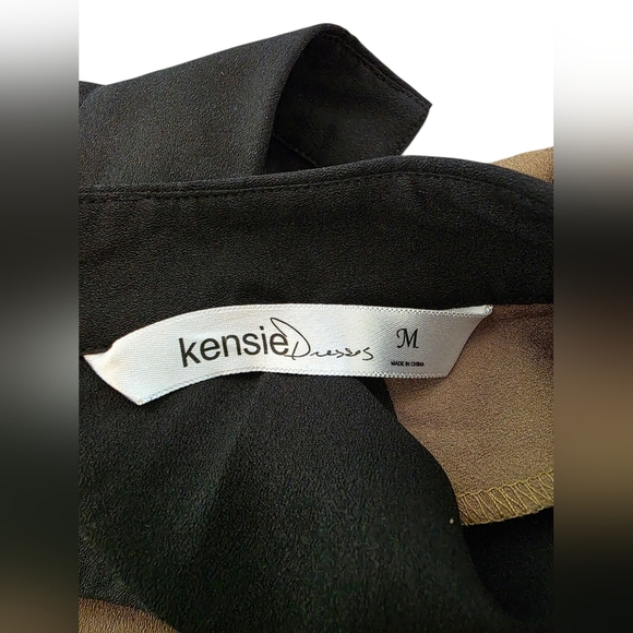 Kensie Sleeveless Shirt Dress Size M Brown Black Yellow Pocket Belted Colorblock - Picture 4 of 6